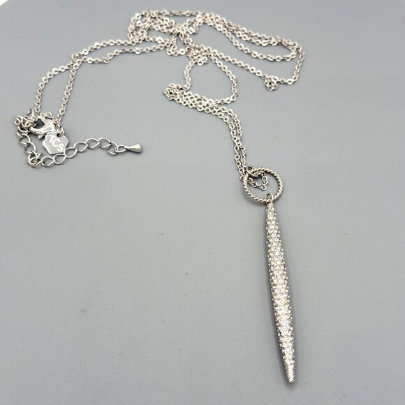 TCS Touchstone Crystal Bar Pendant Necklace Clear Silver Tone Elongated 34" - Picture 10 of 12